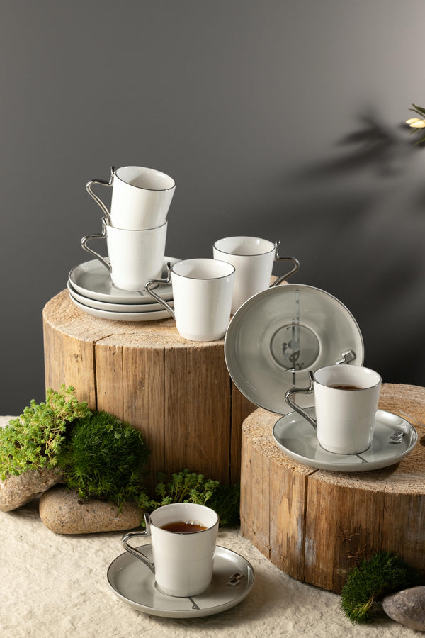 Porcelain Tea Set 12 Pcs From Liqaa -  Grey + Silver