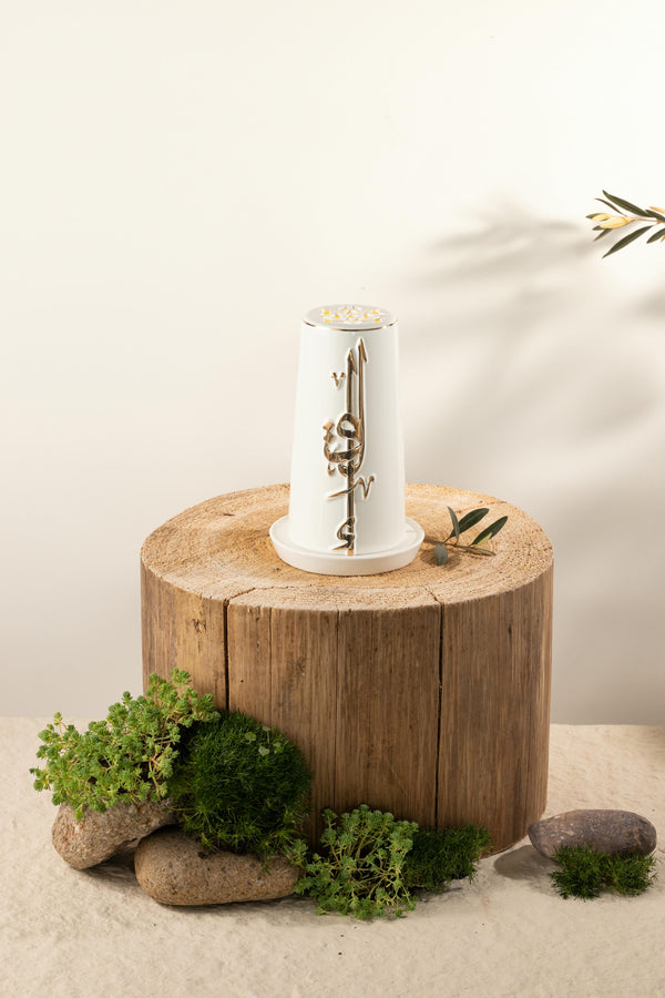 Small Electronic Candle From Liqaa -  Pearl White + Gold