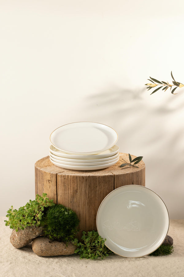 6 Serving Plates From Liqaa -  Pearl White + Gold