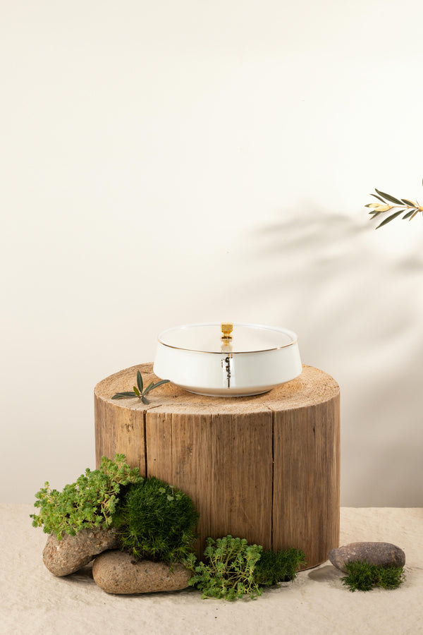 Medium Date Bowl From Liqaa -  Pearl White + Gold