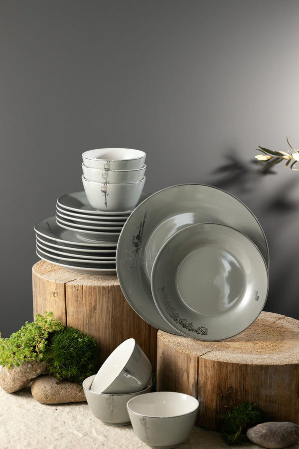 Dinner Set 18 Pcs From Liqaa -  Grey + Silver