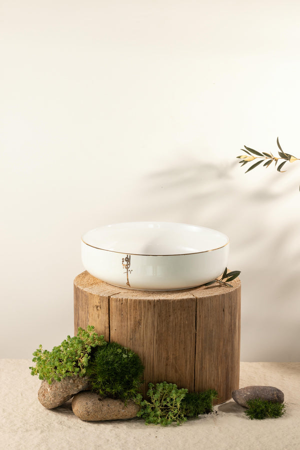 Porcelain Salad Bowl From Liqaa -  Pearl White+Gold