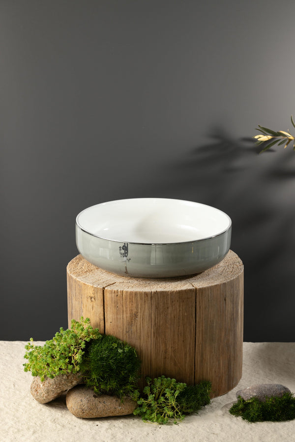 Porcelain Salad Bowl From Liqaa -  Grey+Silve