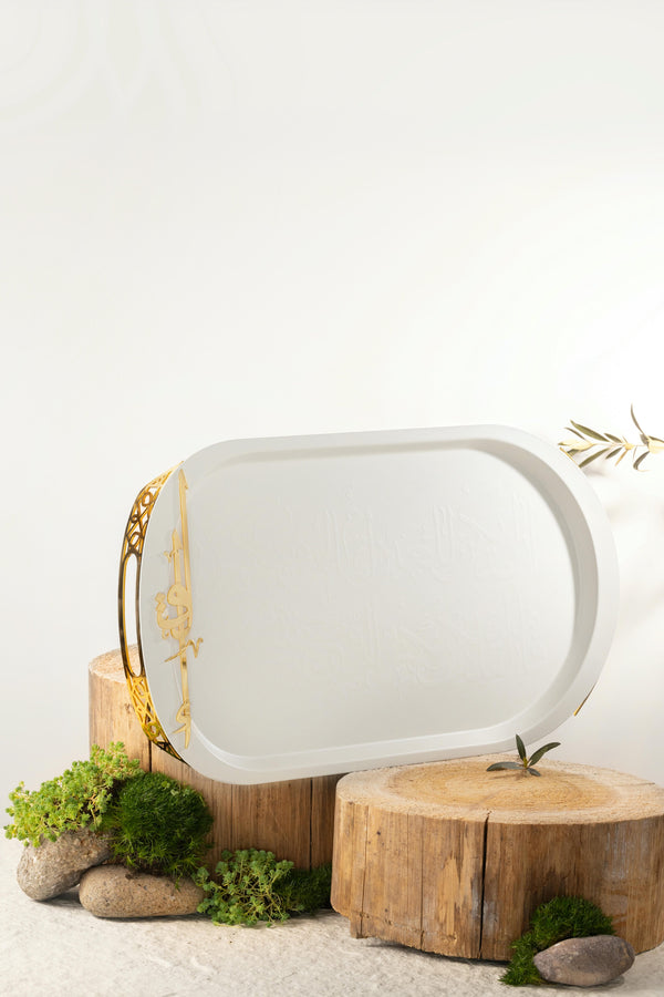 Iron Serving Tray From Liqaa -  Pearl White + Gold