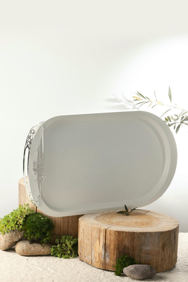 Iron Serving Tray From Liqaa -  Pearl White + Silver