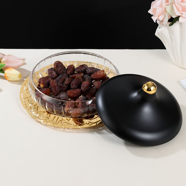 Large Glass Date Bowl From Jiwar - Black+Gold