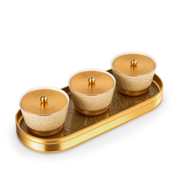 Sweet Bowls Set With Porcelain Tray 7 Pcs From Majlis - Beige