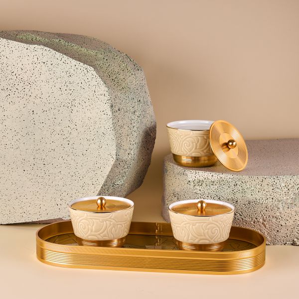 Sweet Bowls Set With Porcelain Tray 7 Pcs From Majlis - Beige