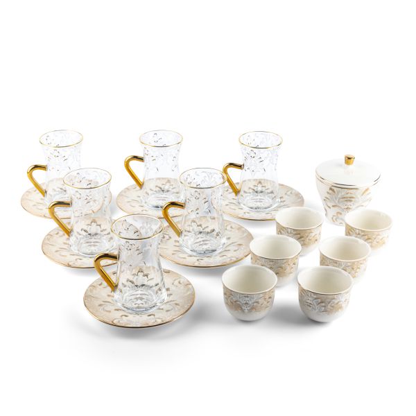 Tea And Arabic Coffee Set 19Pcs From Harir - Beige