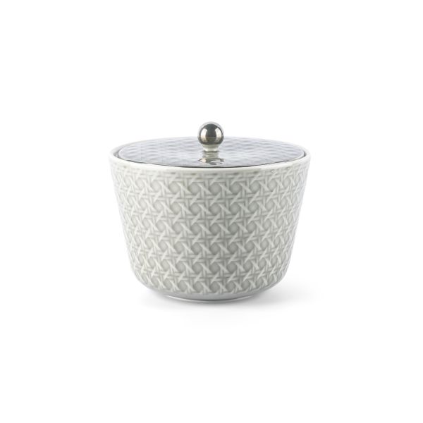 Medium Porcelain vase With Cover From Rattan - Grey