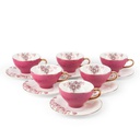 6cup 6saucer 200CC - white saucer pink cup+gold   