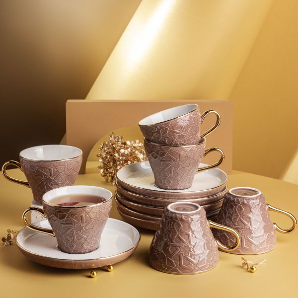 Tea Porcelain Set 12 Pcs From Crown - Brown