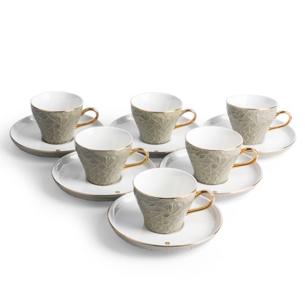 Tea Porcelain Set 12 Pcs From Crown - Grey