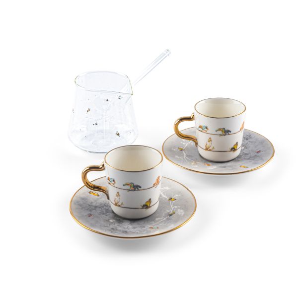 2 coffee cup +saucer+glass pot