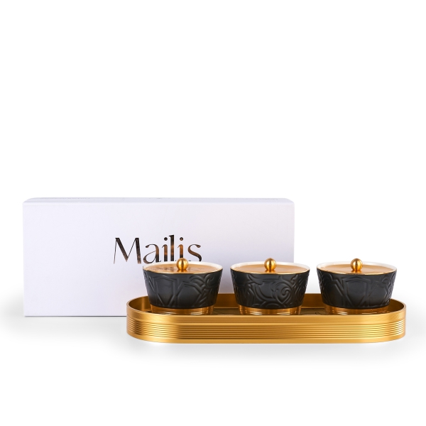 Sweet Bowls Set With Porcelain Tray 7 Pcs From Majlis - Black