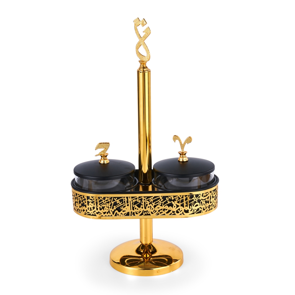 Stand For Serving Sweets 2 Bowls With Arabic Design From Joud - Black