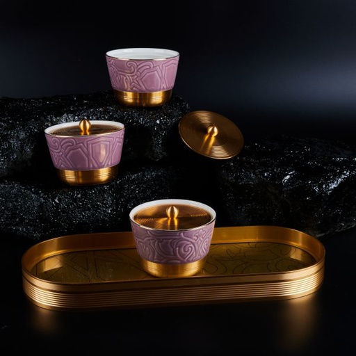 [AM1061] Sweet Bowls Set With Porcelain Tray 7 Pcs From Majlis - Purple