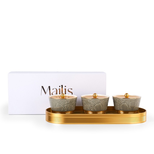 [AM1019] Sweet Bowls Set With Porcelain Tray 7 Pcs From Majlis - Grey