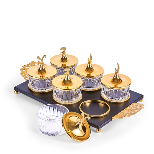 [JG1193] Dessert Serving Set Of 6 Bowls With Tray From Zuwar - Black